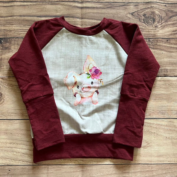 6-8 Year Mud Pig Flower Panel Grow With Me Sweater