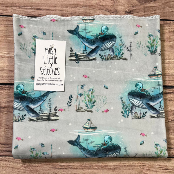 Whale & Octopus Grey Toddler Blanket