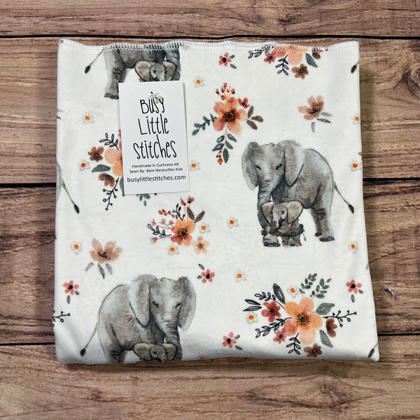 Elephant Family Floral Toddler Blanket
