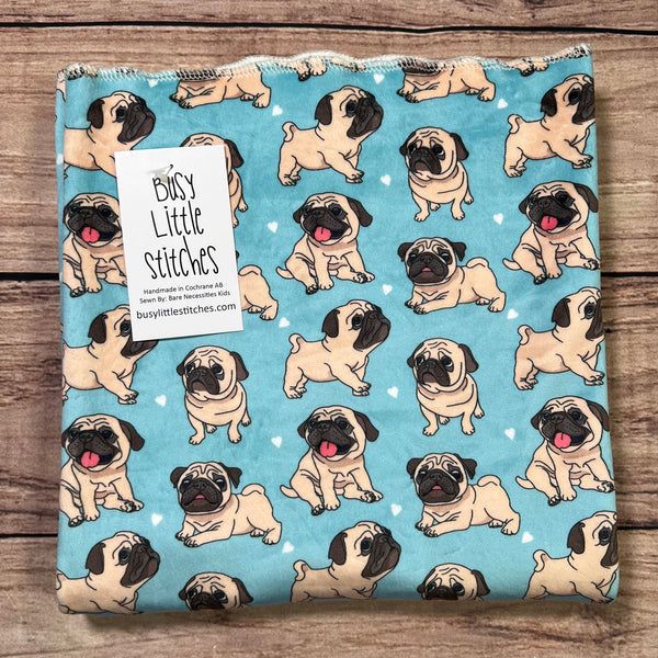 Pug Puppies Blue Toddler Blanket