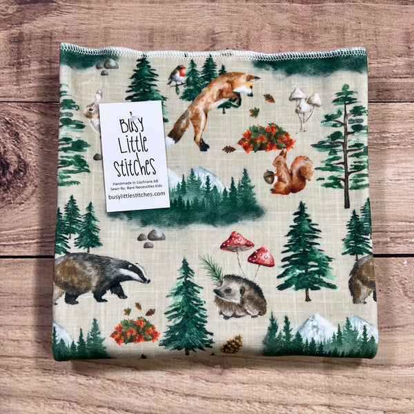Forest Critters Watercolour Beige Linen Toddler Blanket