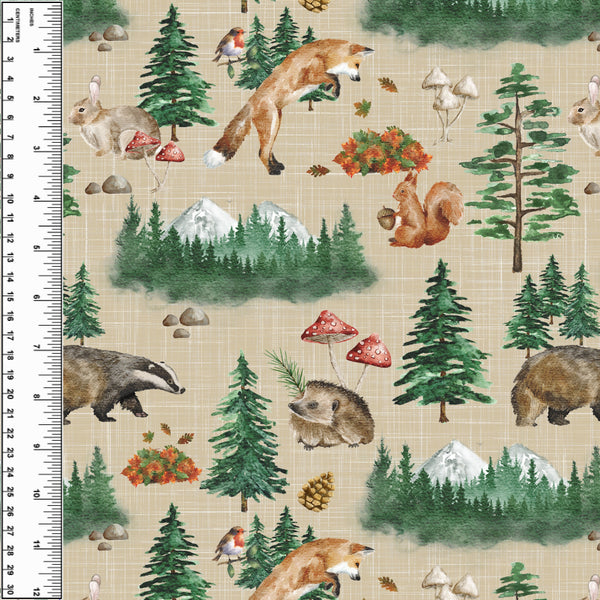 Forest Critters Watercolour Beige Linen Toddler Blanket