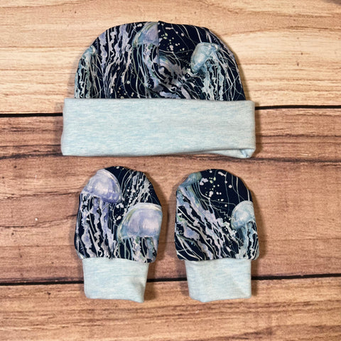 Jellyfish Newborn Hat & Mitten Set