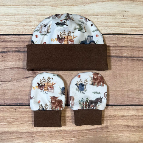 Farm Fable Newborn Hat & Mitten Set