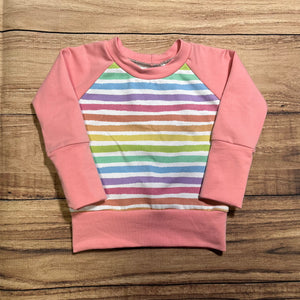 3-12 Month Pastel Rainbow Stripes Horizontal Grow With Me Sweater