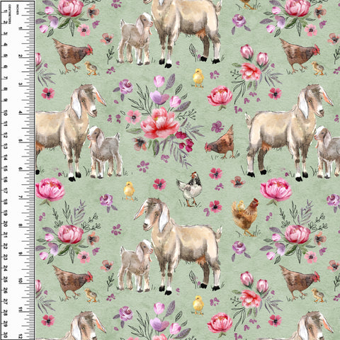 Goat Floral Sage Toddler Blanket