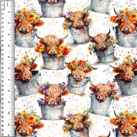 Highland Cows Floral Pails Toddler Blanket