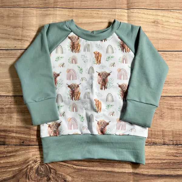 18 Month - 4 Year Highland Cows Rainbow Greenery Grow With Me Sweater