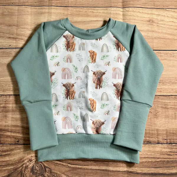 3-6 Year Highland Cows Rainbow Greenery Grow With Me Sweater