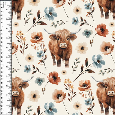 Highland Cows Watercolour Floral Cream Toddler Blanket