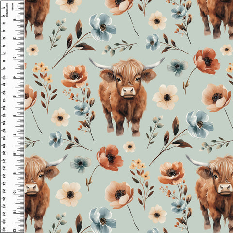 Highland Cows Watercolour Floral Sage Toddler Blanket