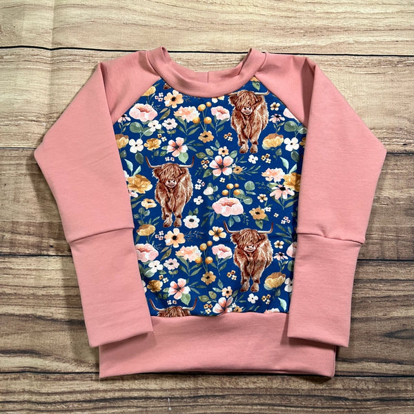 18 Month - 4 Year Highland Cows Blue Grow With Me Sweater