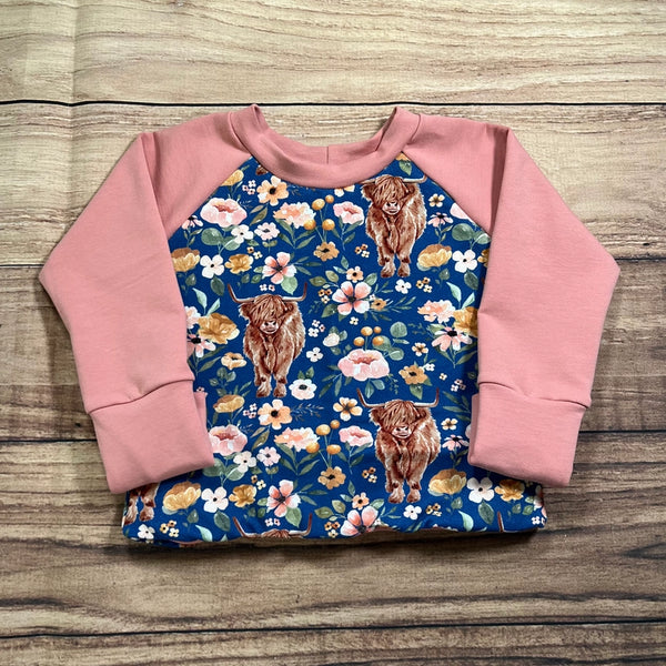 18 Month - 4 Year Highland Cows Blue Grow With Me Sweater