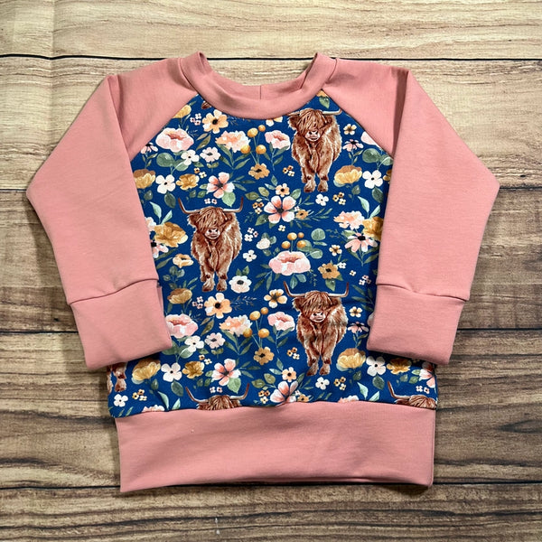 18 Month - 4 Year Highland Cows Blue Grow With Me Sweater