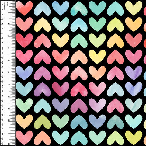 Watercolour Rainbow Hearts on Black Toddler Blanket