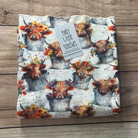 PREORDER Highland Cow Floral Pails Toddler Blanket