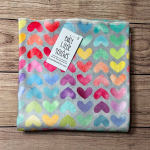 Watercolour Rainbow Hearts Grey Toddler Blanket