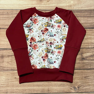 3-6 Years Floral Painted Trucks Grow With Me Sweater