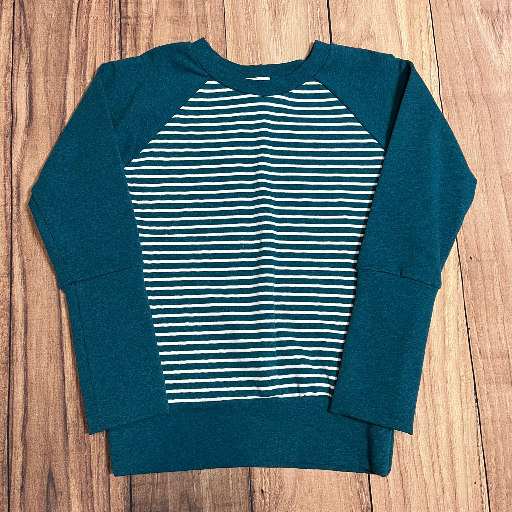 6-8 Year Teal Stripes Grow With Me Sweater