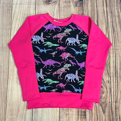 6-8 Year Dinosaur Grunge Pink Grow With Me Sweater
