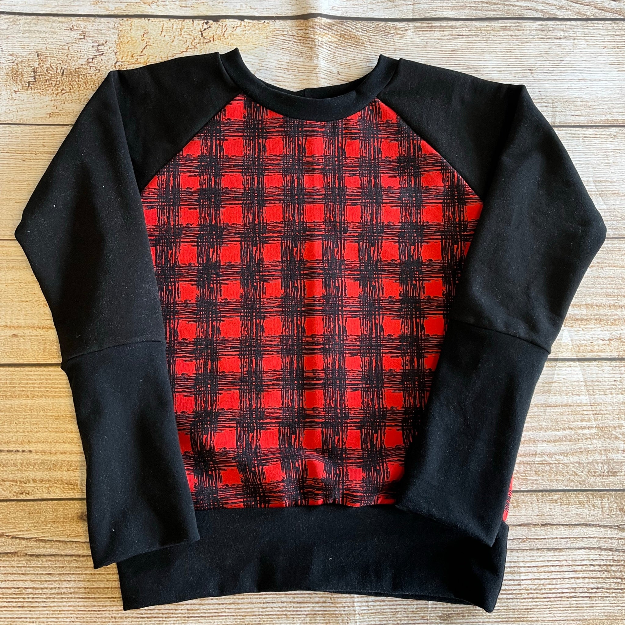 6-8 Year Sketchy Red Plaid Grow With Me Sweater