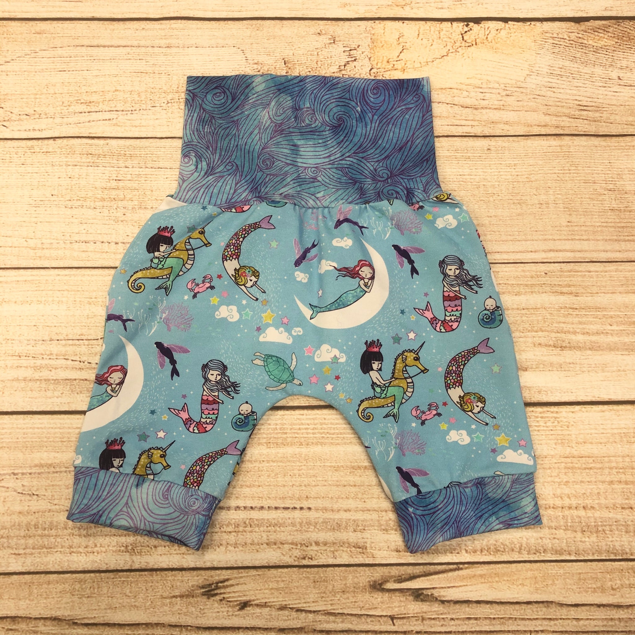Mermaid Swirls Light Blue Bunny Bottom Shorts