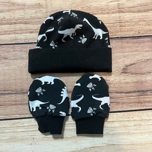 Dinosaurs Monochrome Newborn Hat & Mitten Set