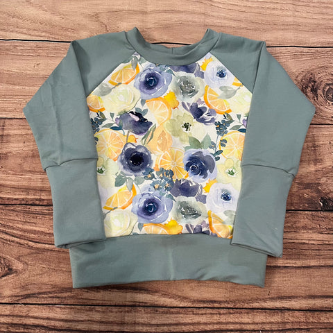 9 Month - 3 Year Lemon Blue Floral Grow With Me Sweater