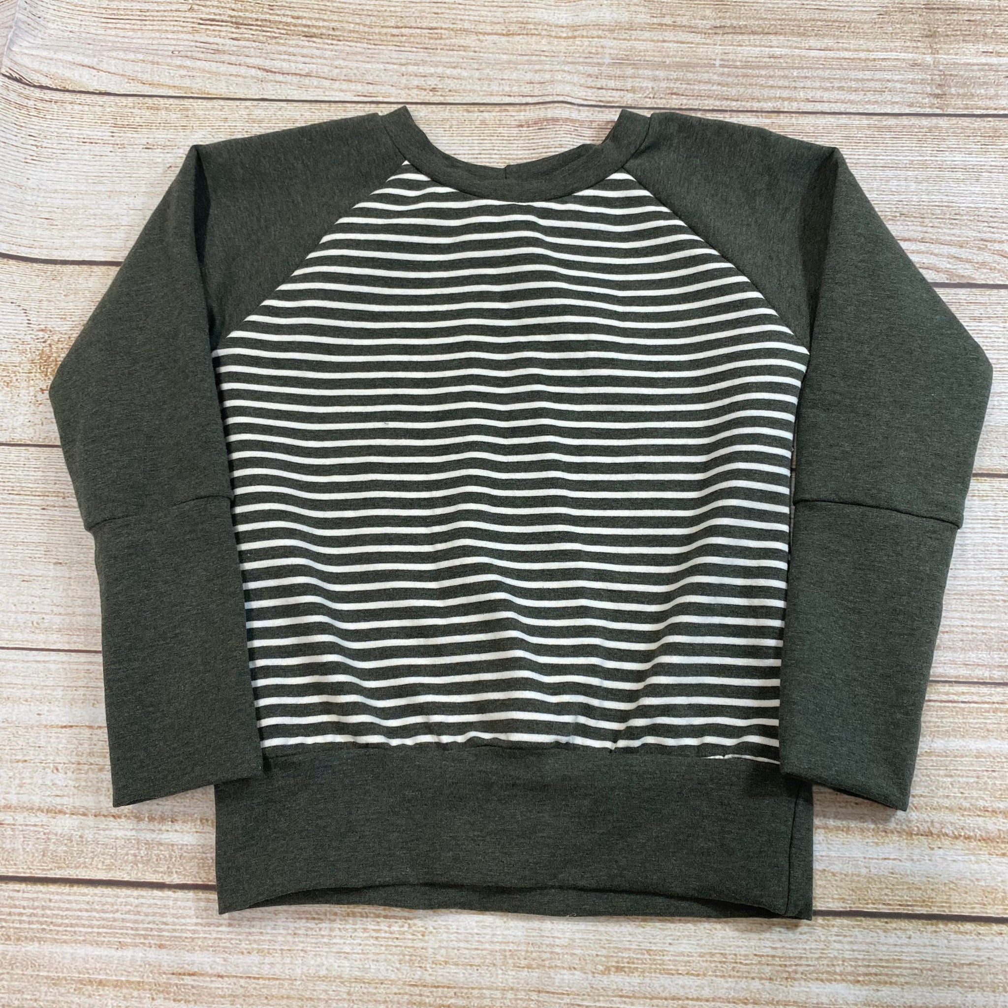 6-8 Year Hunter Green Stripes Grow With Me Sweater