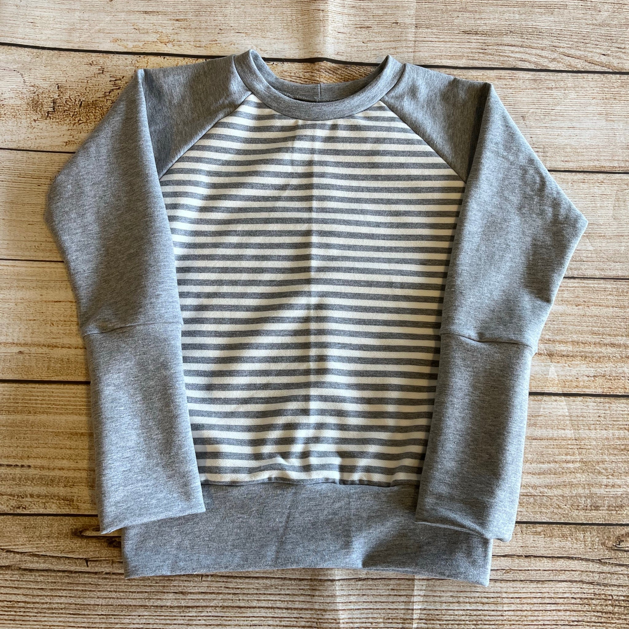 6-8 Year Grey Stripes Grow With Me Sweater